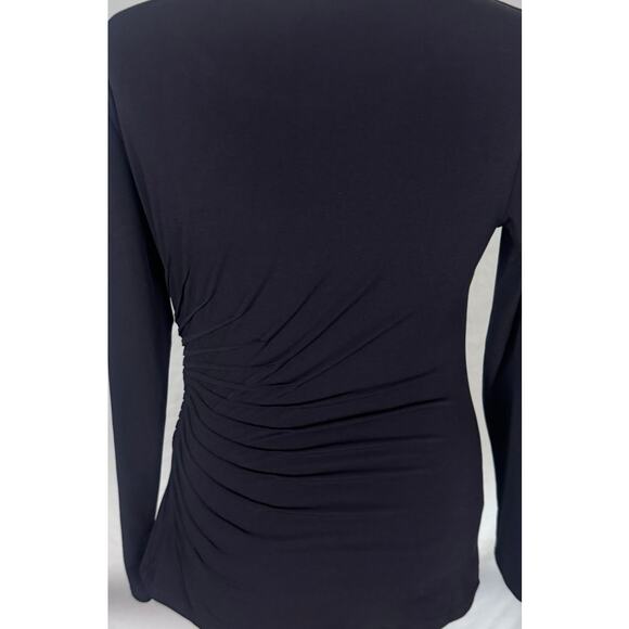 Carmen Marc Valvo Small Black Long Sleeve Round Neck Ruched Top Poly Spandex - Picture 5 of 8